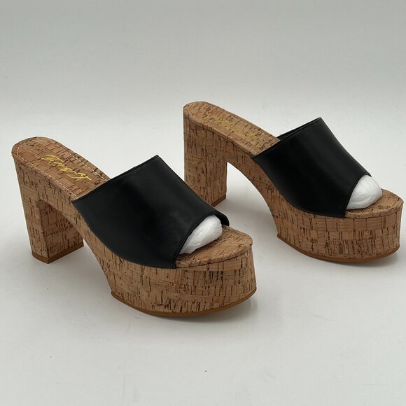 FOWT Black Cork High Chunky Heel Backless MulesPlatform Open Toe Sandals - Picture 4 of 6